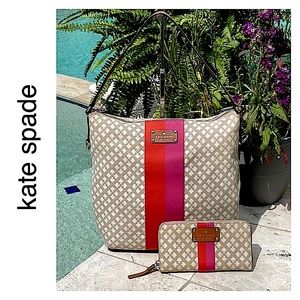 Kate Spade 2 Piece Classic Hobo Shoulder Bag and Clutch Wallet in Stucco